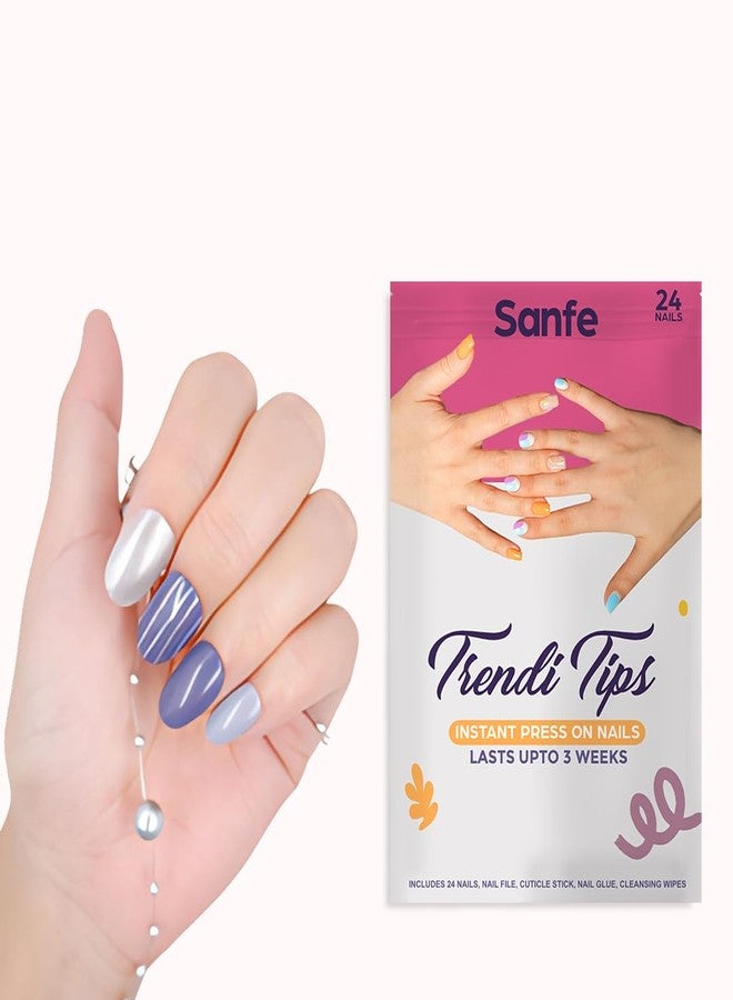 Sanfe Instant Press On Nails - Violet Chrome | 24 Reusable Artificial Fake Nail Set/Extensions | Quick, Lightweight, Salon Look, Lasts upto 3 weeks | For Festivals & Special Occasions (Purple Chrome, Standard) - Image 1