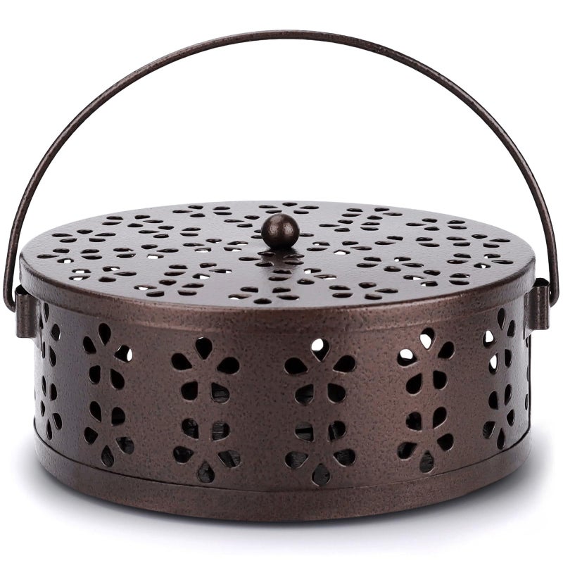 MEADAY Portable Mosquito Coil Holder with Handle Round Heat-Resistant Iron Incense Coil Holder (Bronze) - Image 1