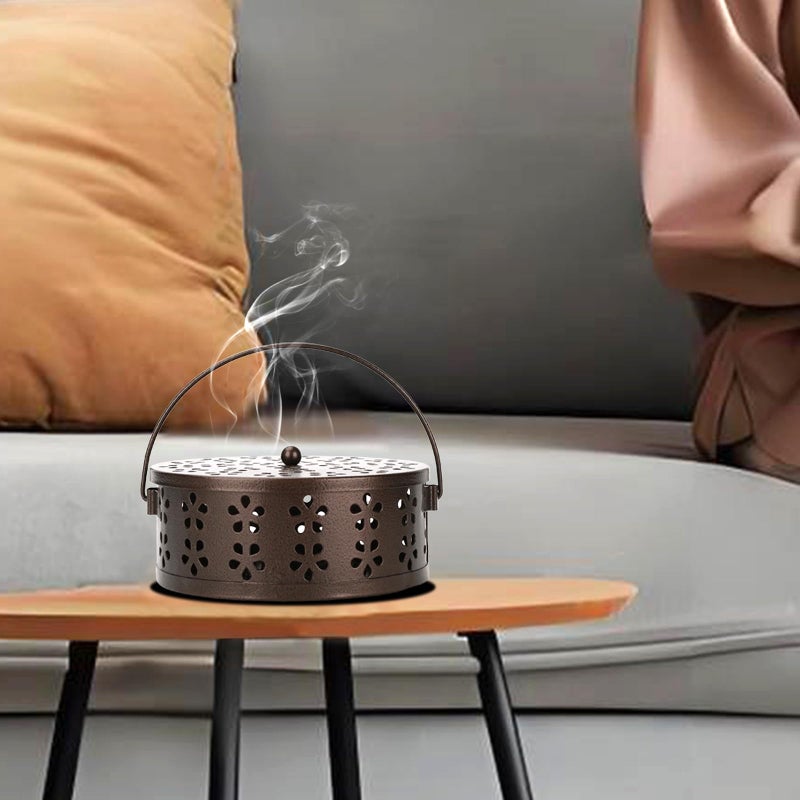 MEADAY Portable Mosquito Coil Holder with Handle Round Heat-Resistant Iron Incense Coil Holder (Bronze) - Image 5
