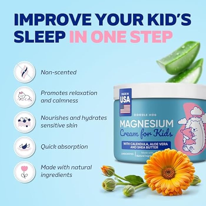 DOODLE HOG Magnesium Cream for Kids - Soothing Relief & Relaxation with Calendula, Aloe Vera, Shea Butter - Bedtime Magnesium Lotion for Kids Sleep - (4 oz, Unscented) - Image 2