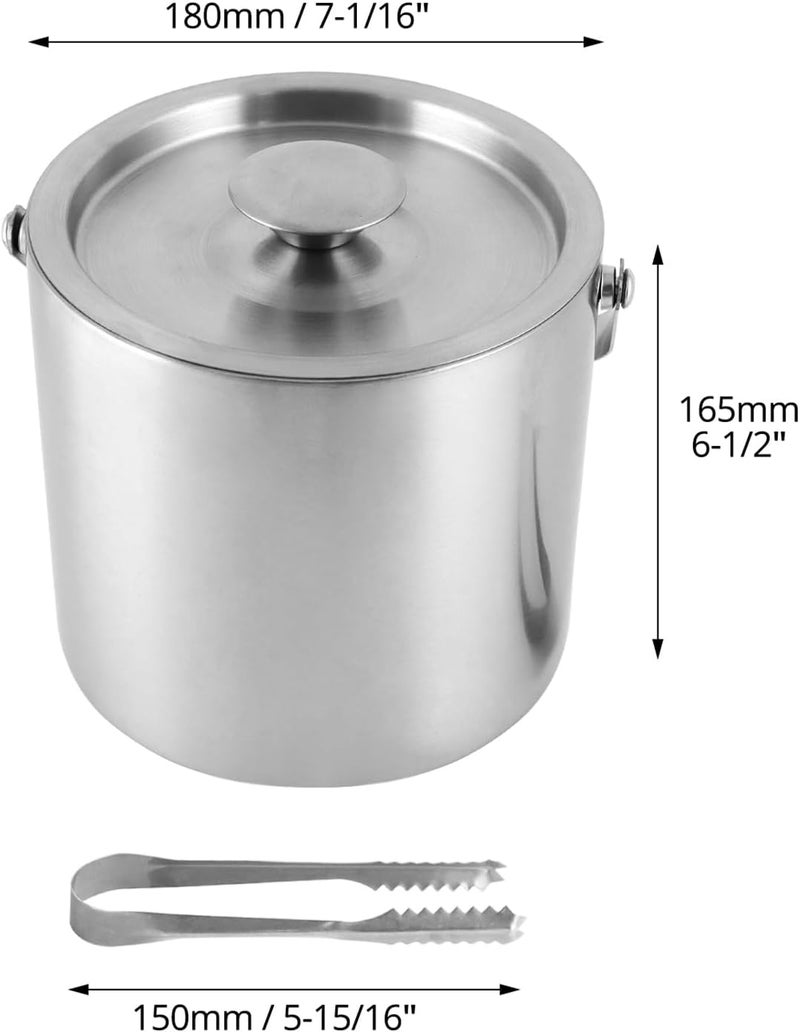 QWORK ® 3L 304 Stainless Steel Ice Bucket with Double Wall, Lid and Ice Tongs - Ideal for Home Bars, Parties and Cocktail Serving - Image 4