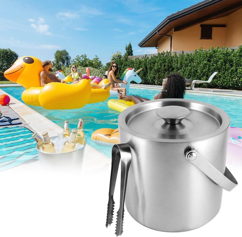 QWORK ® 3L 304 Stainless Steel Ice Bucket with Double Wall, Lid and Ice Tongs - Ideal for Home Bars, Parties and Cocktail Serving - Image 5