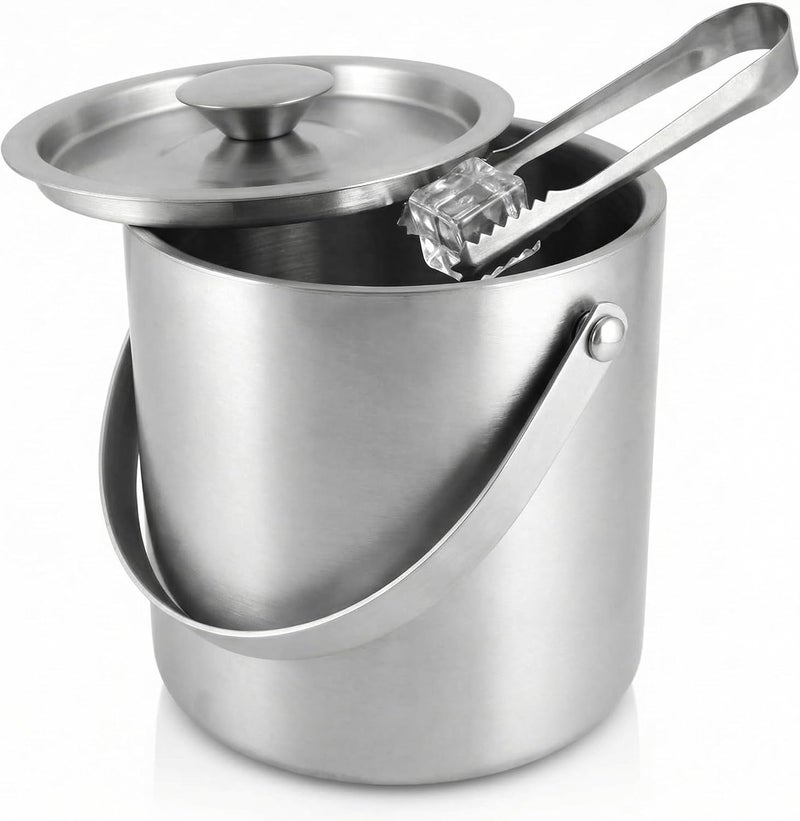 QWORK ® 3L 304 Stainless Steel Ice Bucket with Double Wall, Lid and Ice Tongs - Ideal for Home Bars, Parties and Cocktail Serving - Image 1