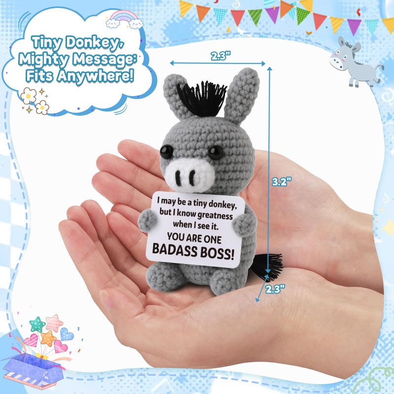 Frabaca Funny Bossâ€™s Day Gifts for Women Men Appreciation Donkey Plush â€“ Crochet Desk Buddy for Birthday, Promotion, Christmas Office Humor Gag White Elephant Exchange - Image 4
