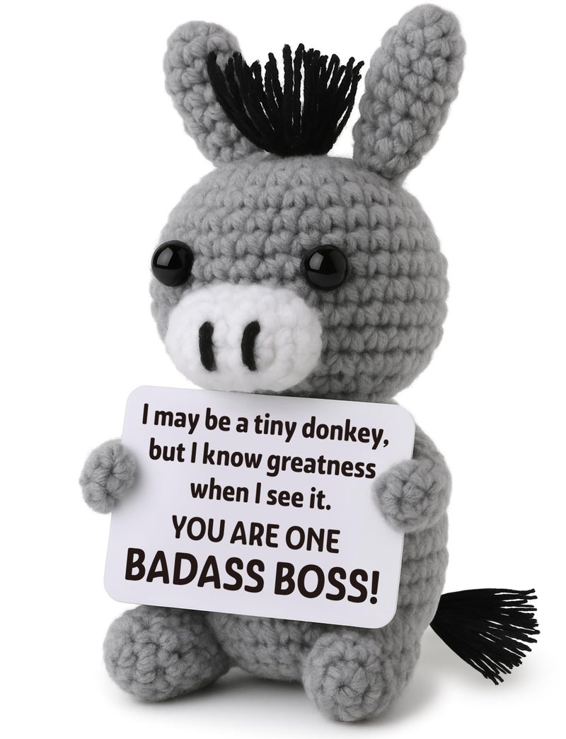 Frabaca Funny Bossâ€™s Day Gifts for Women Men Appreciation Donkey Plush â€“ Crochet Desk Buddy for Birthday, Promotion, Christmas Office Humor Gag White Elephant Exchange - Image 1