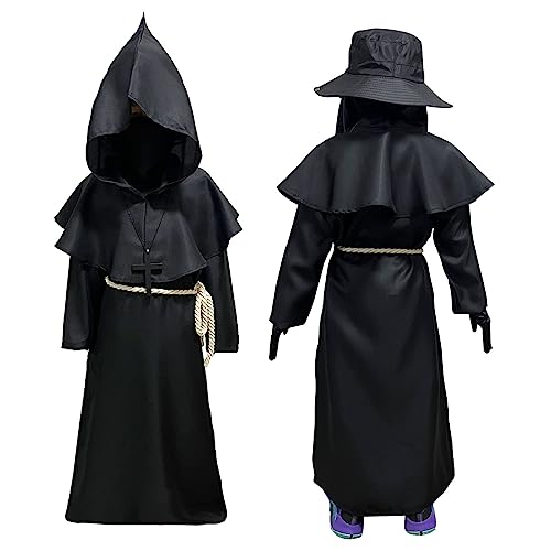 Wakejoy Plague Doctor Costume for Kids 7 in 1 Set Halloween Costumes for Boys Girls Halloween Outfit Large140 - Image 5