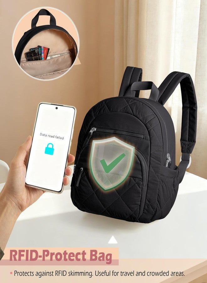 Smasrob Women Mini Backpack with RFID Blocking Pocket, Small Puffer Backpack Purse, Lightweight Quilted Backpack for Work, College or Travel, Black - Image 5