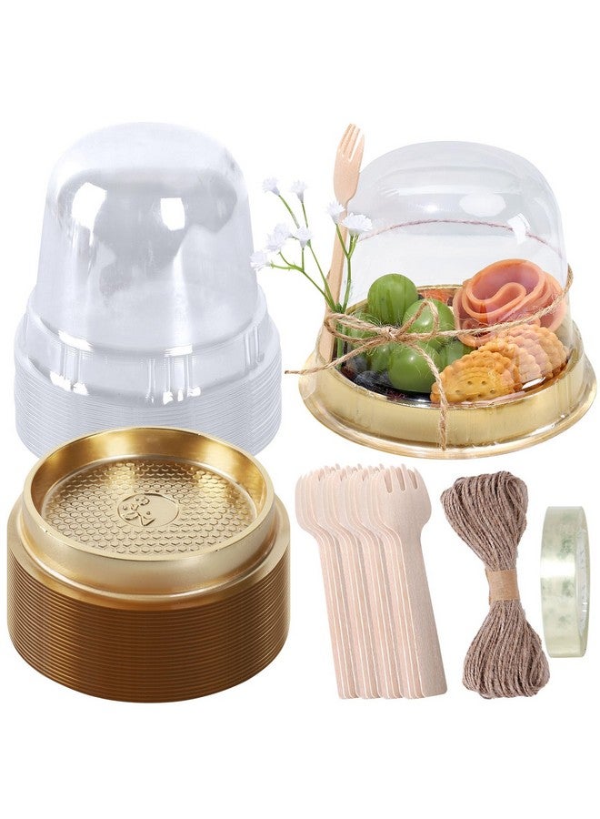 Whaline 100 Sets Disposable Individual Charcuterie Cup Set Clear Plastic Cupcake Container with Mini Wooden Spork Rope for Graduation Dessert Display Charcuterie Grazing Table Catered Event Wedding - Image 1