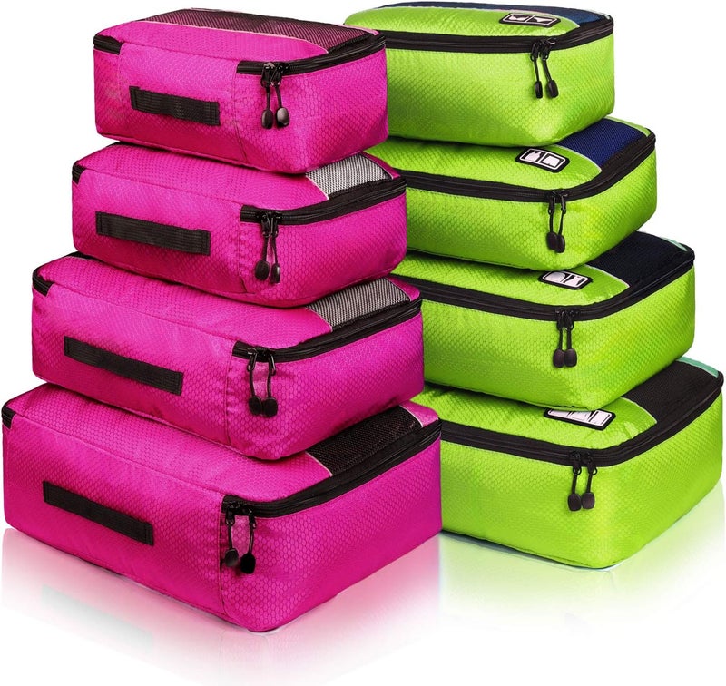 Idesort 8 Set Packing Cubes, Travel Luggage Bags Organizers Mixed Color Set (Rose Green) - Image 1