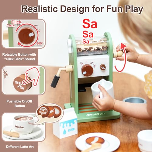 Smartwo Kids Wooden Coffee Maker ToyCoffee Machine Playset with GrinderPlay Coffee Making RoutineStimulates Imaginative Pretend Play and Life SkillsBirthday Gift for Toddler Boy Girl17pcs - Image 5