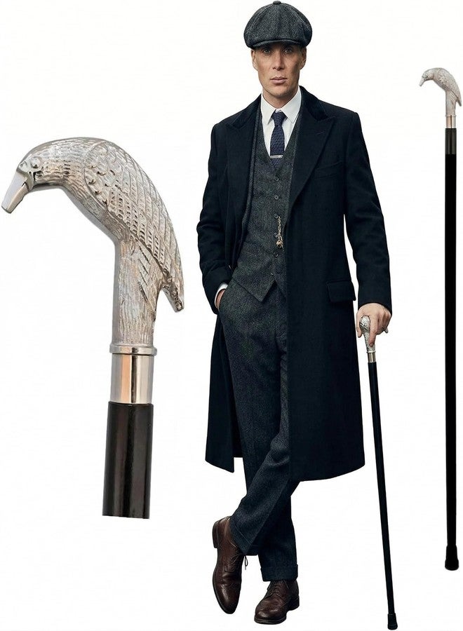 AnNafi® Silver Brass Raven Crow Head Fashion Designer Walking Cane |Wooden Walking Stick for Men, Women, Grand Pa | Rubber Brass Tip - Image 1