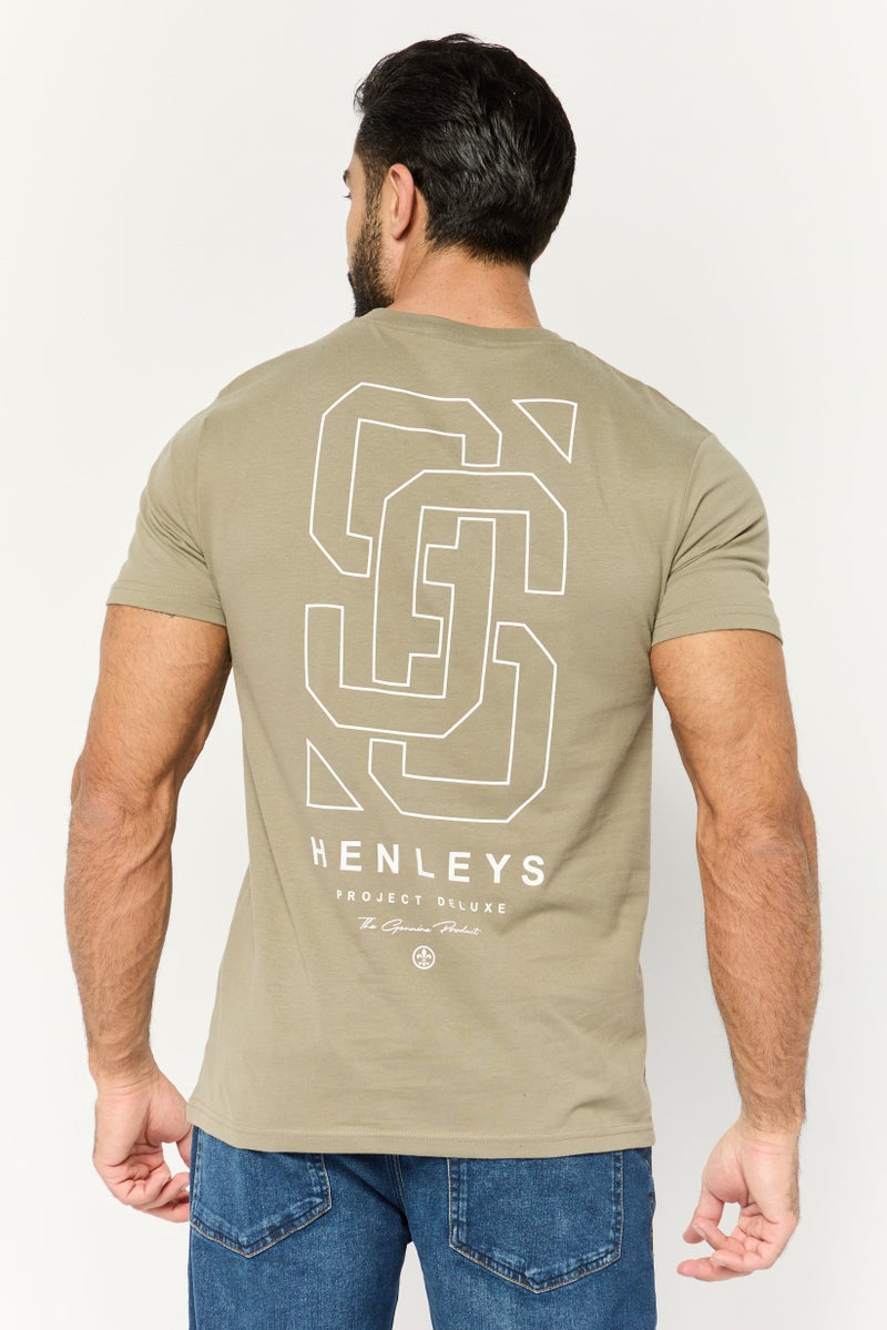 Henleys Men Crew Neck Short Sleeves Brand Logo T-Shirt, Dusty Olive - Image 4