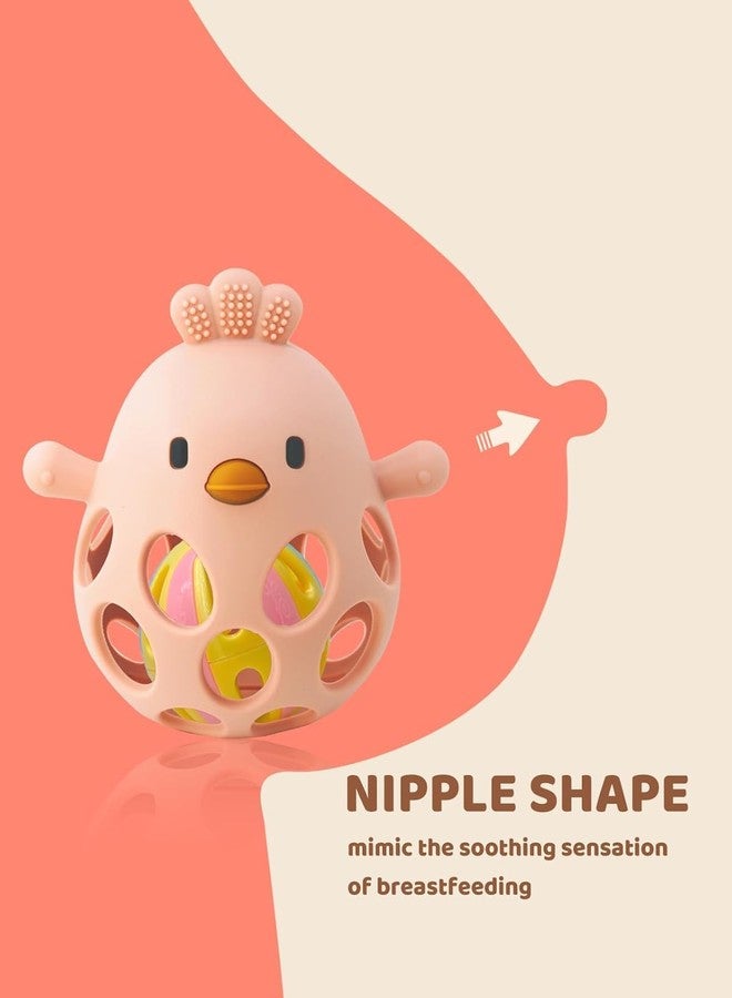 Onomie Baby Teething Chick Toy, Upgraded Easy Grasp Silicone Teething Rattle Ball Toy for Babies Over 3 Months, 100% Food Grade, Gift for Infant Boys and Girls 0-6-12 Months (Pink) - Image 2