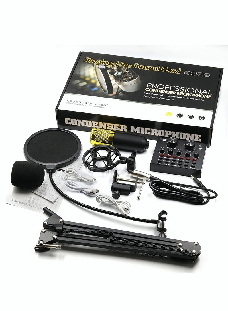 Sharpdo Sharpdo V8 BM-800 Microphone Kit With Live Sound Card,Adjustable Mic Suspension Metal Shock Mount, Microphone Karaoke Entertainment Equipment With Double-Layer Filter For Studio Recording & Broadcasti  - Image 1