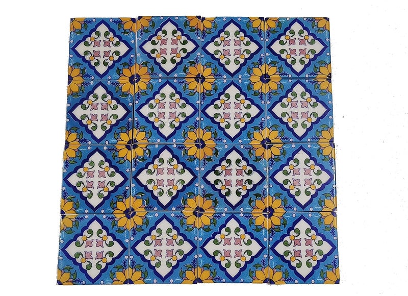 Shiv Kripa Blue Pottery Shiv Kripa Blue Pottery Luxury Floral Decorative Crafted Tabletop Flooring Wall Interior Exterior Traditional 3 x 3 inch Tiles Pack of 16 Tiles 