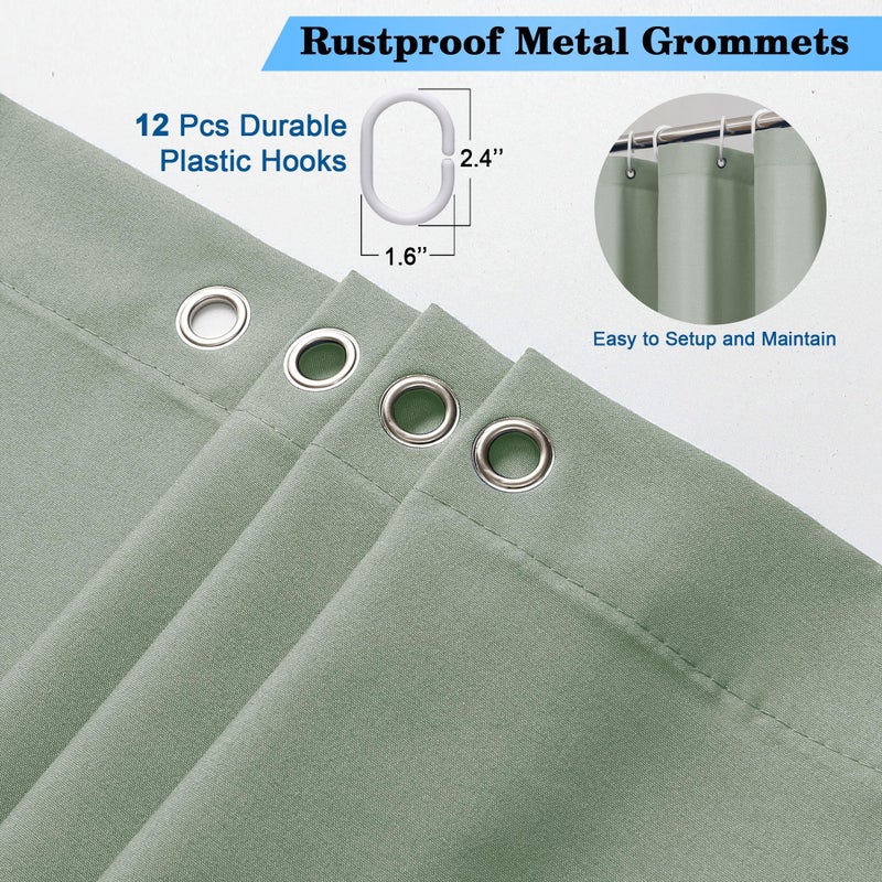 OVZME Zora Sage Green Shower Curtain for Bathroom, Fabric Shower Curtain Bath Decoration - Soft Cloth Hotel Spa Quality, Water Repellent, Modern Shower Curtain Set with 12 Hooks, Grommets Top, 72Wx72L - Image 3