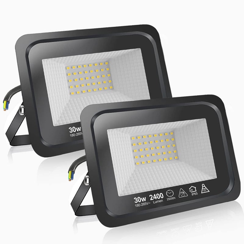 ExtraStar 30W LED Floodlight Outdoor, 2400LM Super Bright LED Security Lights, IP65 Waterproof Flood Light Wall Lights for Garden, Garage, Warehouse, Backyard and More - 3000K Warm White, 2 Pack - Image 1