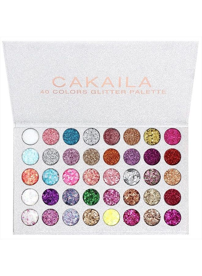evpct CAKAILA 40 Colors Glitter Sparkle Eyeshadow Palette Glitter Glue Gel Pallete Eyeshadow Face Paint Glitter White Silver Colorful Sparkly Eye Makeup Glitter Eyeshadow Pallet Palettes Glitter Women - Image 1