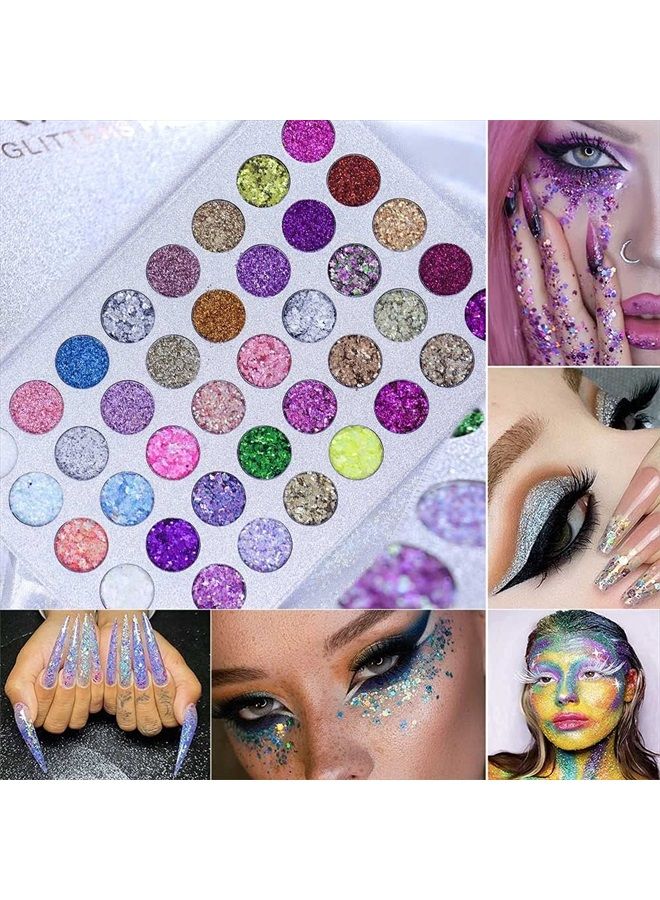 evpct CAKAILA 40 Colors Glitter Sparkle Eyeshadow Palette Glitter Glue Gel Pallete Eyeshadow Face Paint Glitter White Silver Colorful Sparkly Eye Makeup Glitter Eyeshadow Pallet Palettes Glitter Women - Image 3