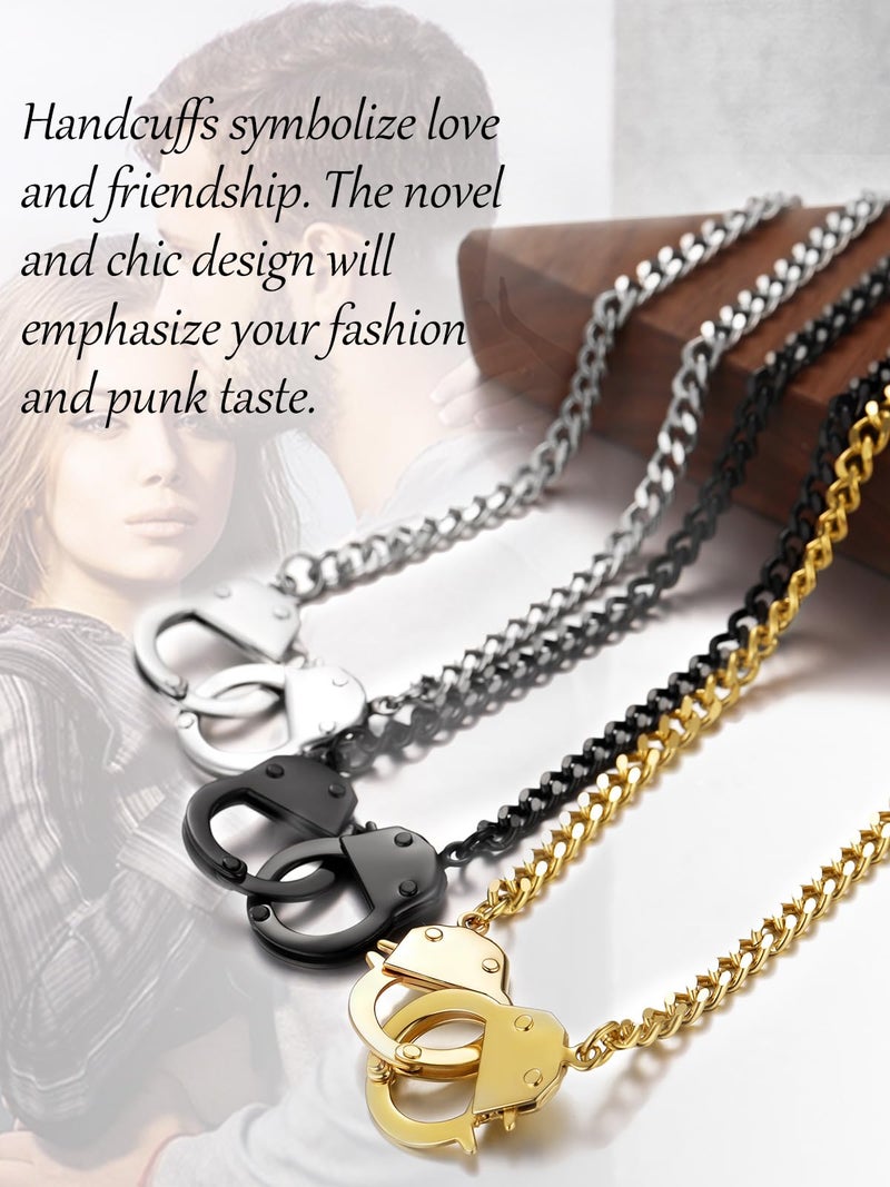 ChainsHouse Handcuff Necklace for Men Stainless Steel Curb Chain Interlocking 18inch Cuban Statement Necklace - Image 5