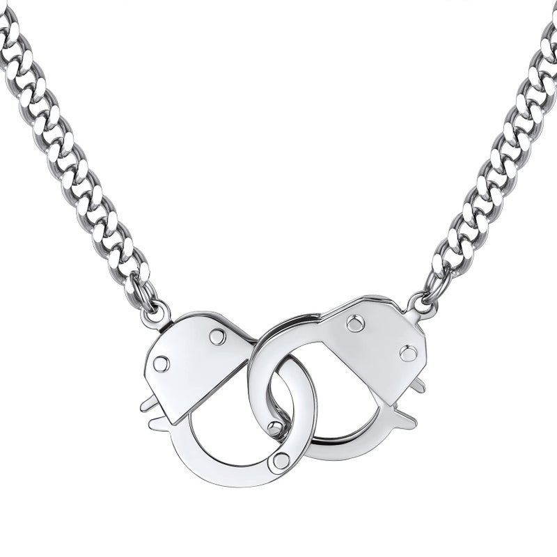 ChainsHouse Handcuff Necklace for Men Stainless Steel Curb Chain Interlocking 18inch Cuban Statement Necklace - Image 1