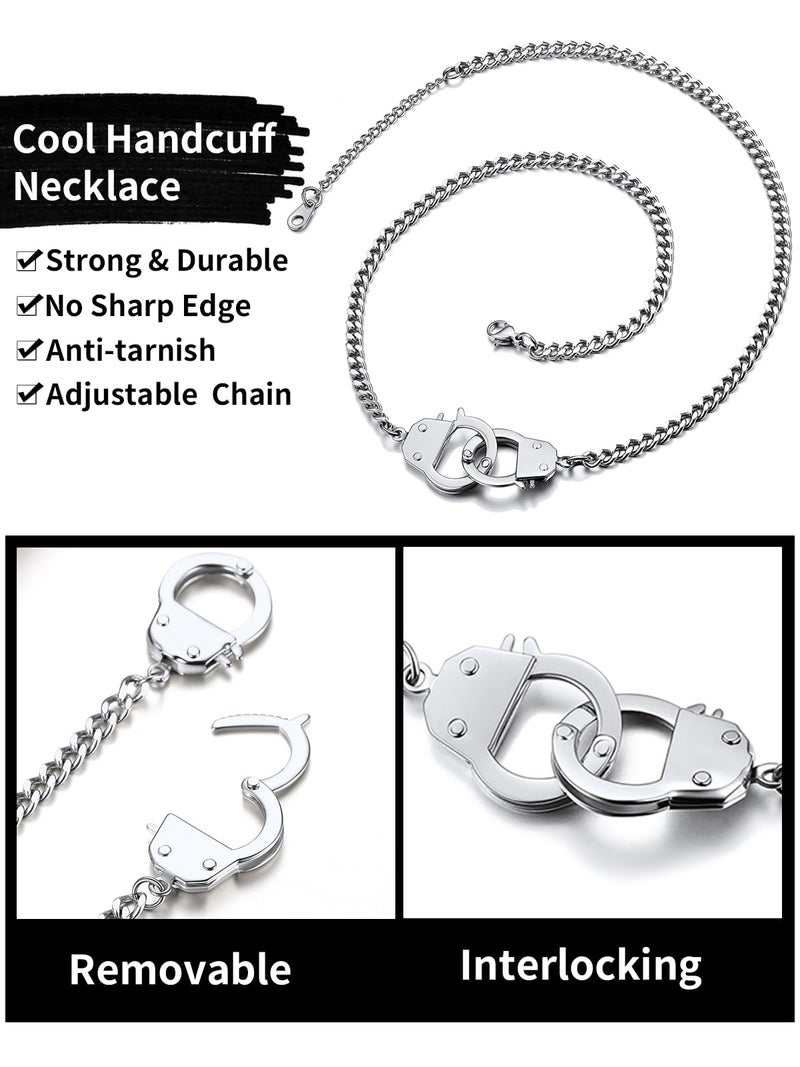 ChainsHouse Handcuff Necklace for Men Stainless Steel Curb Chain Interlocking 18inch Cuban Statement Necklace - Image 4