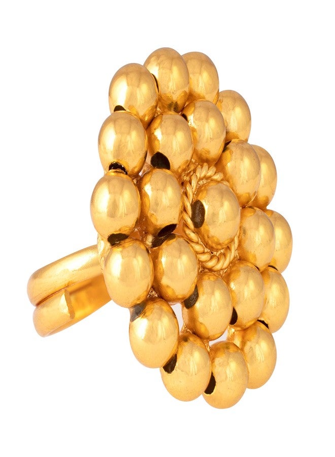 JFL - Jewellery for Less Gold Plated Flower Beaded Adjustable Finger Ring For Women & Girls,Valentine - Image 3