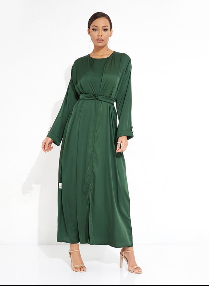 Rosette Abaya Green Elegant Abaya Set with 3 Pieces - Image 1