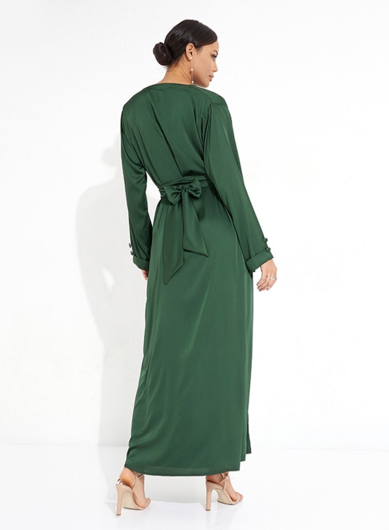 Rosette Abaya Green Elegant Abaya Set with 3 Pieces - Image 3