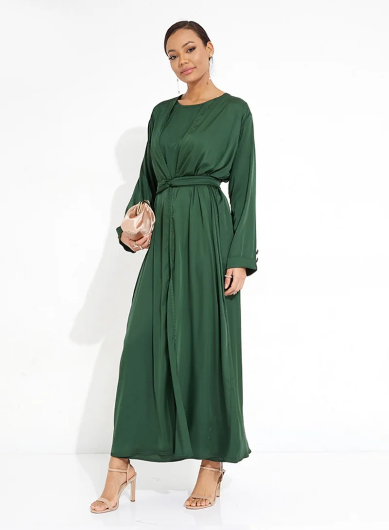 Rosette Abaya Green Elegant Abaya Set with 3 Pieces