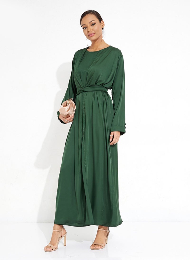 Rosette Abaya Green Elegant Abaya Set with 3 Pieces - Image 4