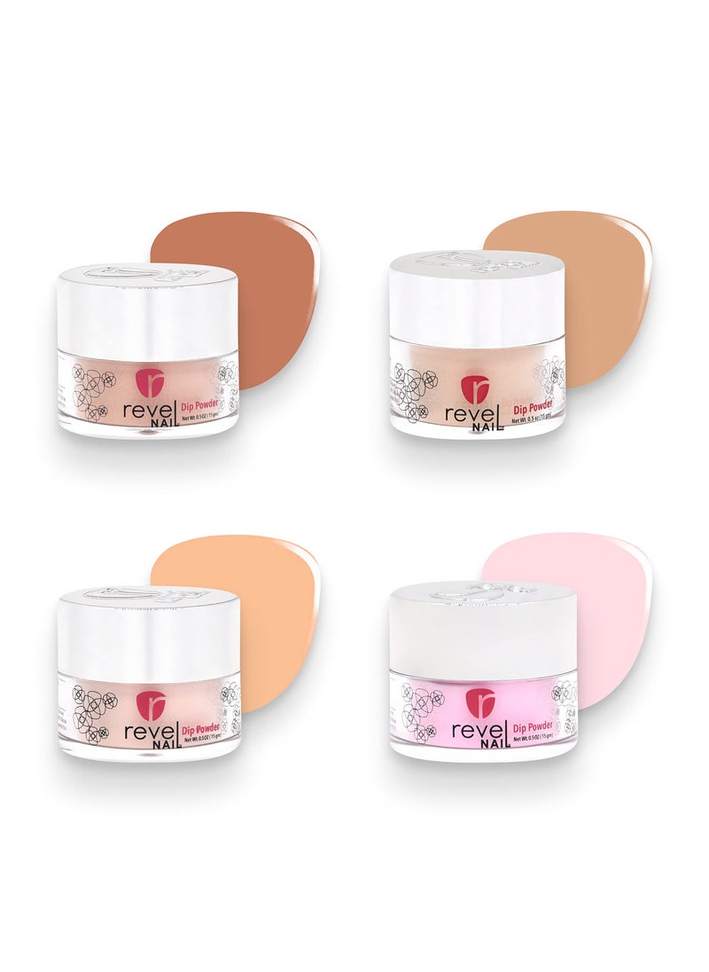 Revel Nail - Revel Nail Dip Powder - Nude and Pink Powder Dip Nail Polish, Chip Resistant Dip Nail Powder with Vitamin E and Calcium, DIY Manicure, 4-Pack - Image 1