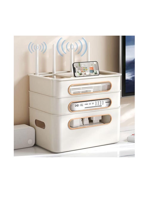Cable Management Box, 3-Tier Wifi Wireless Router Dustproof Case, Set-Top Box STB Optical Modem Cover, Cord Socket Board Storage Container, Plastic Desktop Cable Organiser for TV Cabinet