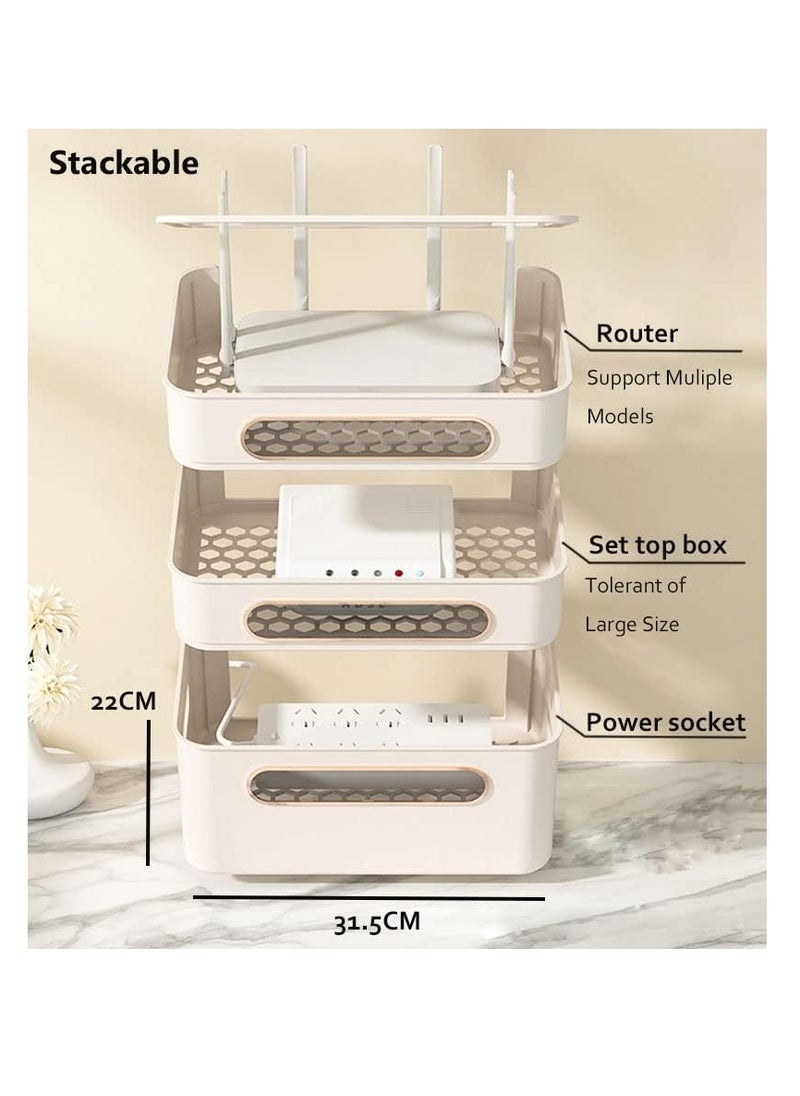 Cable Management Box, 3-Tier Wifi Wireless Router Dustproof Case, Set-Top Box STB Optical Modem Cover, Cord Socket Board Storage Container, Plastic Desktop Cable Organiser for TV Cabinet