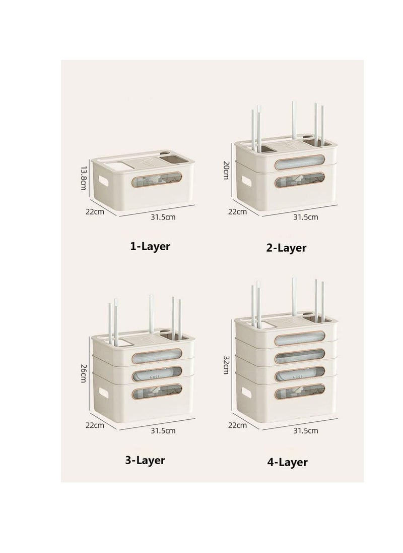 Cable Management Box, 3-Tier Wifi Wireless Router Dustproof Case, Set-Top Box STB Optical Modem Cover, Cord Socket Board Storage Container, Plastic Desktop Cable Organiser for TV Cabinet