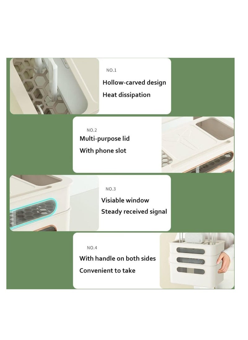 Cable Management Box, 3-Tier Wifi Wireless Router Dustproof Case, Set-Top Box STB Optical Modem Cover, Cord Socket Board Storage Container, Plastic Desktop Cable Organiser for TV Cabinet