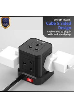 SRTECH SRTECH, Power Strip, 5-Way Plug extension Cord - Power Extension socket with multi Charging stations, Durable fused cord, Cube design, 1-Year warranty (1 USB-C + 3 USB-A)  - Image 5