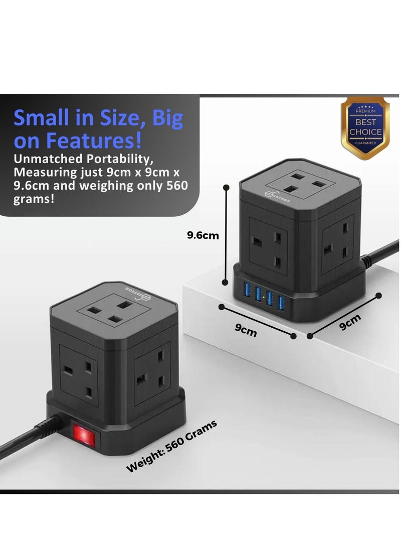 SRTECH - SRTECH, Power Strip, 5-Way Plug extension Cord - Power Extension socket with multi Charging stations, Durable fused cord, Cube design, 1-Year warranty (1 USB-C + 3 USB-A) - Image 1
