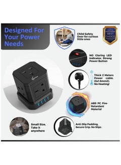SRTECH SRTECH, Power Strip, 5-Way Plug extension Cord - Power Extension socket with multi Charging stations, Durable fused cord, Cube design, 1-Year warranty (1 USB-C + 3 USB-A)  - Image 4