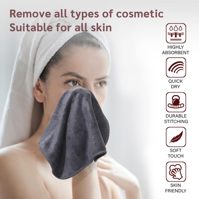Nugilla Makeup Remover Cloth 12 x 12 Inch, Reusable Makeup Remover Towels for Washing Face, 6 Pack Washable Microfiber Face Cloth Fast Drying Washcloth, Grey - Image 2