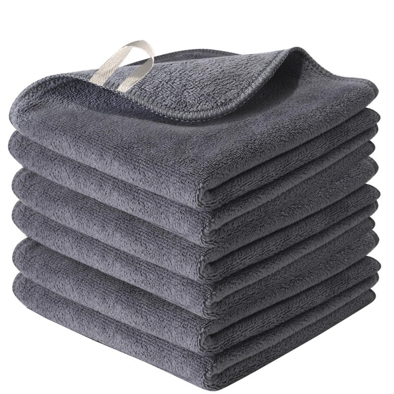 Nugilla Makeup Remover Cloth 12 x 12 Inch, Reusable Makeup Remover Towels for Washing Face, 6 Pack Washable Microfiber Face Cloth Fast Drying Washcloth, Grey - Image 1