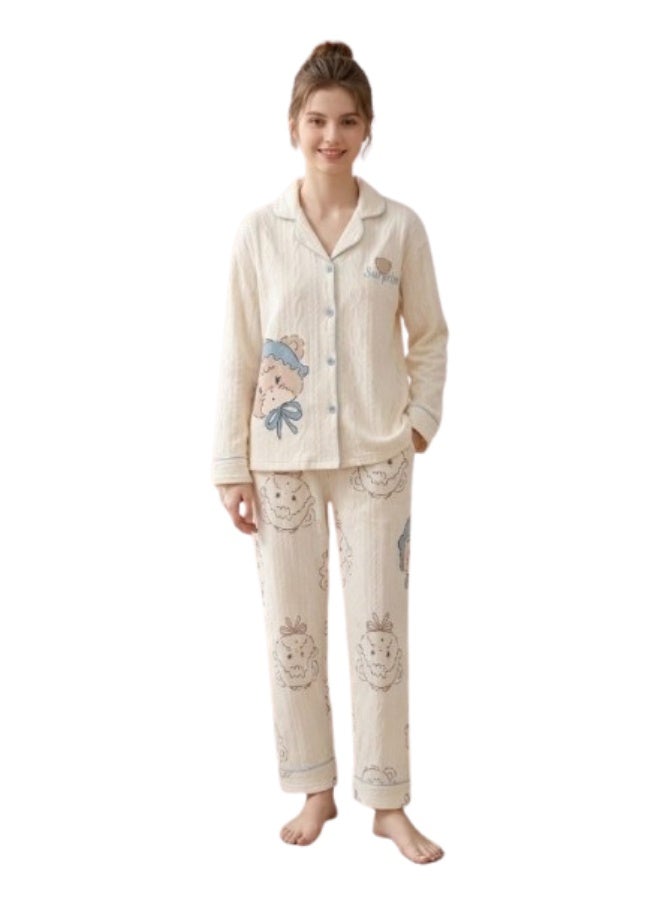 Women's summer pajamas, imported crepe fabric, with collar and buttons - two-piece set - Image 1