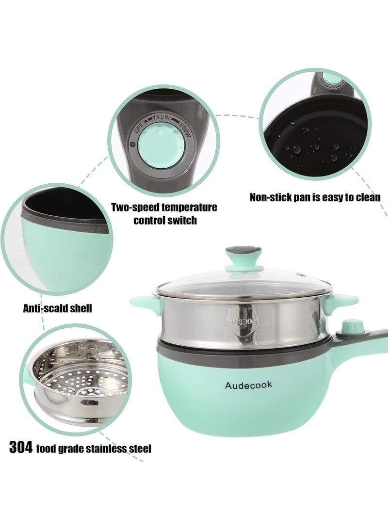 Audecook Electric Hot Pot with Steamer, 1.5L/20cm Multi-Functional Cooker Non-Stick Frying Pan Portable Electric Skillet for Dorm Office for Ramen, Steak, Saute and Steam - Image 2
