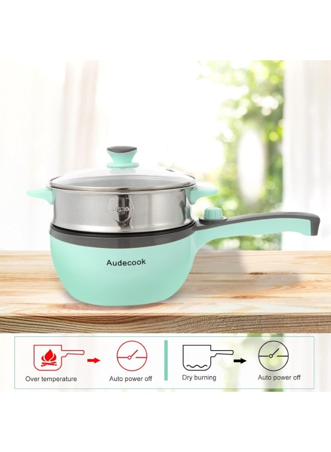 Audecook Electric Hot Pot with Steamer, 1.5L/20cm Multi-Functional Cooker Non-Stick Frying Pan Portable Electric Skillet for Dorm Office for Ramen, Steak, Saute and Steam - Image 3