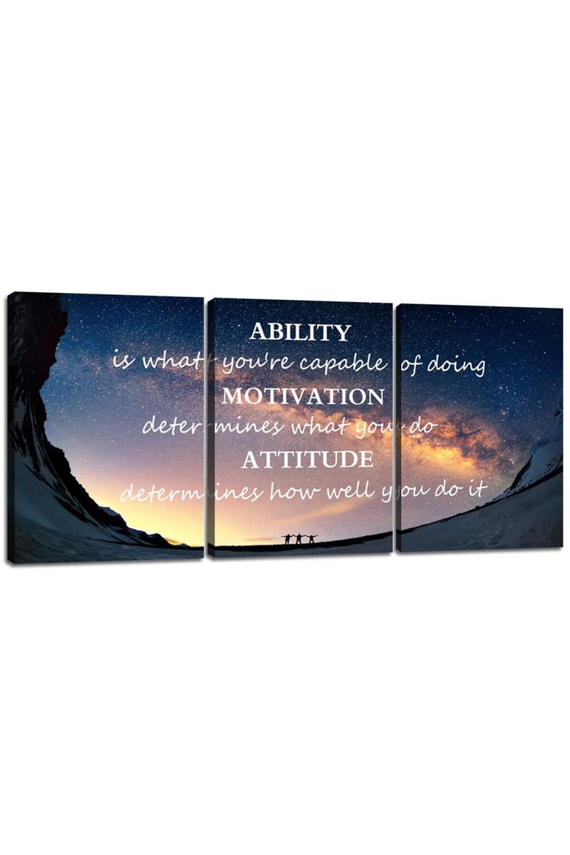 Yetaryy Motivational Quotes Canvas Wall Art Inspirational Ability Motivation Attitude Saying Words Posters Prints Entrepreneur Quote Home Office Bedroom Decor 3 Panels Ready to Hang - 36" W x 16" H - Image 1