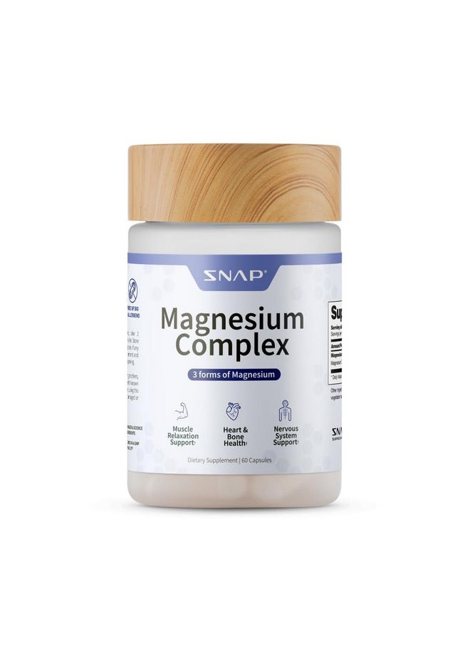 SNAP SUPPLEMENTS Snap Supplements 3-in-1 Magnesium Complex Supplement, Magnesium Bisglycinate, Oxide, Citrate, Triple Magnesium Complex, 60 Capsules  - Image 1