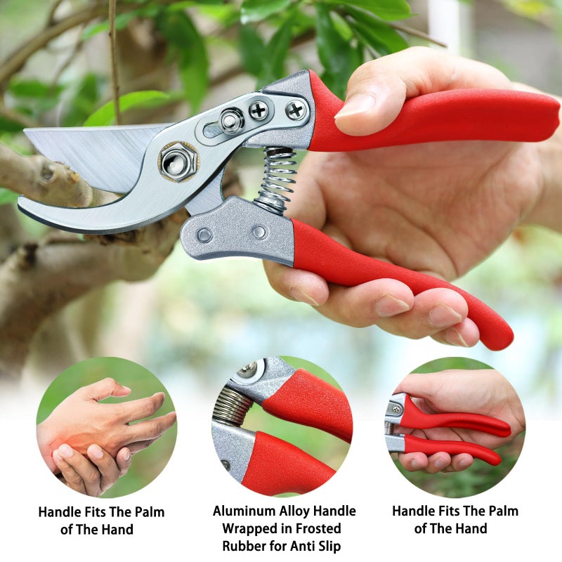 Kynup Pruning Shears, Gardening Scissors, Pruners for Gardening, Heavy Duty Garden Tools, Garden Grass Clippers Hand Hedge Shears, (Red) - Image 3