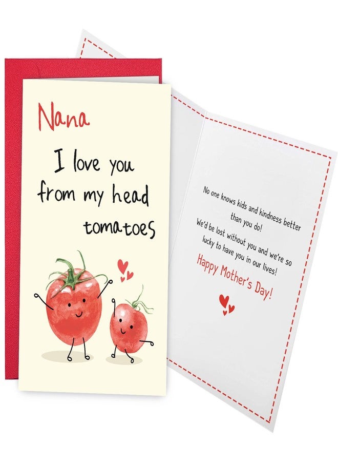 Ogeby Cute Tomato Mother's Day Card for Nana, Funny Pun Mothers Day Card from Grandson Granddaughter, Nana I Love You From My Head Tomatoes - Image 1