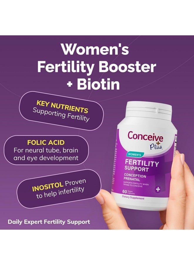 CONCEIVE PLUS Women's Fertility Support: Conception Prenatal Supplements for Her, Aids Hormonal Balance, & Regular Cycles - Folic Acid, B12, Zinc, Biotin, Non-GMO - 60 Vegetarian Soft Capsules - Image 3
