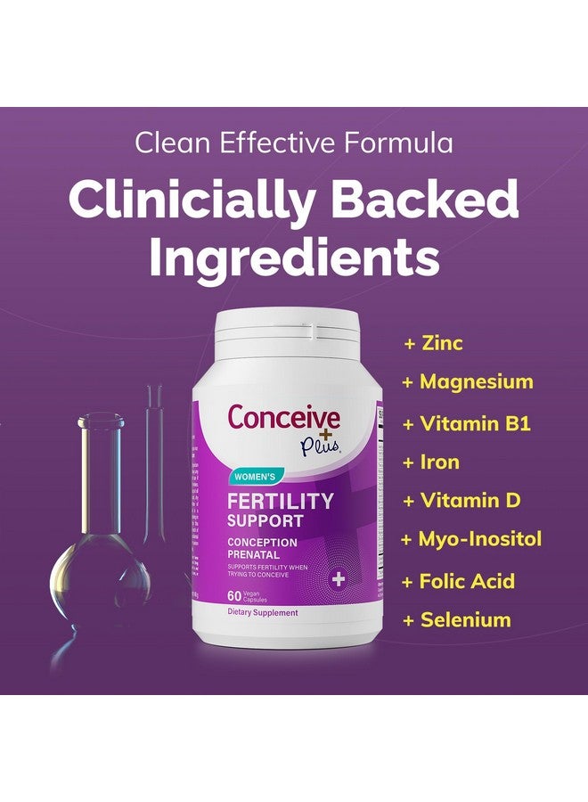 CONCEIVE PLUS Women's Fertility Support: Conception Prenatal Supplements for Her, Aids Hormonal Balance, & Regular Cycles - Folic Acid, B12, Zinc, Biotin, Non-GMO - 60 Vegetarian Soft Capsules - Image 4
